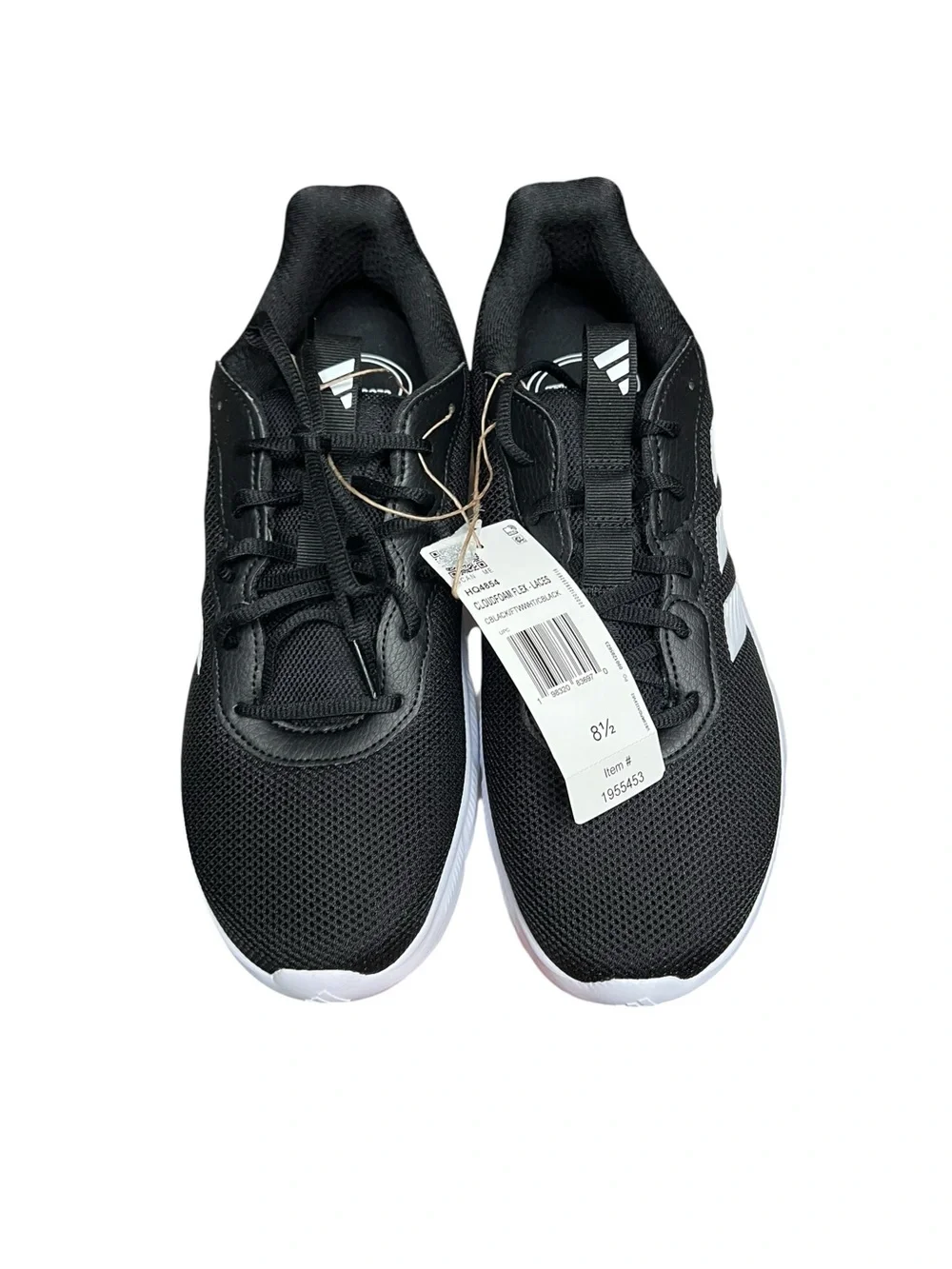 🌻NEW w/tag & Box adidas Cloudfoam Flex Laces Sneakers Black White 3-Stripes 8.5